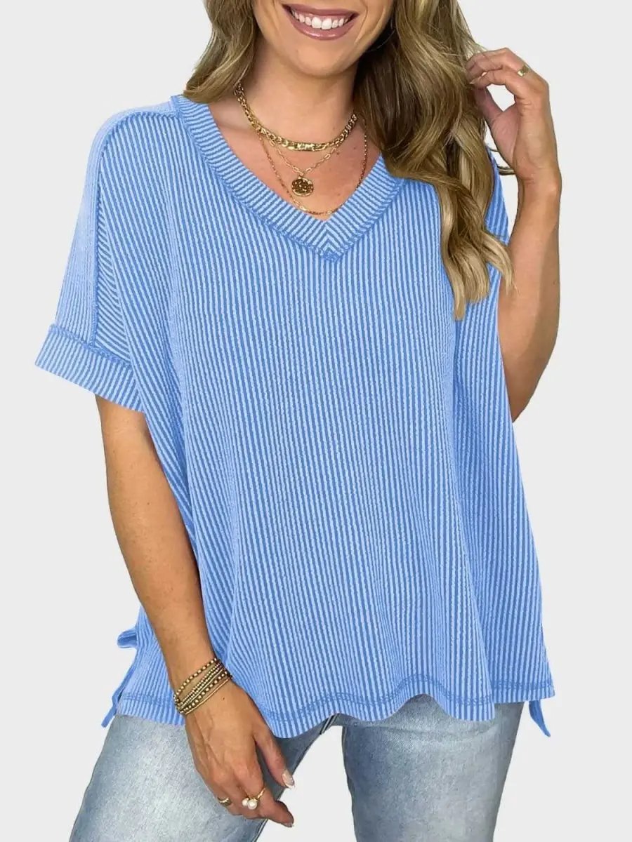 Lovelet Texture V-Neck Half Sleeve T-Shirt - Love Salve